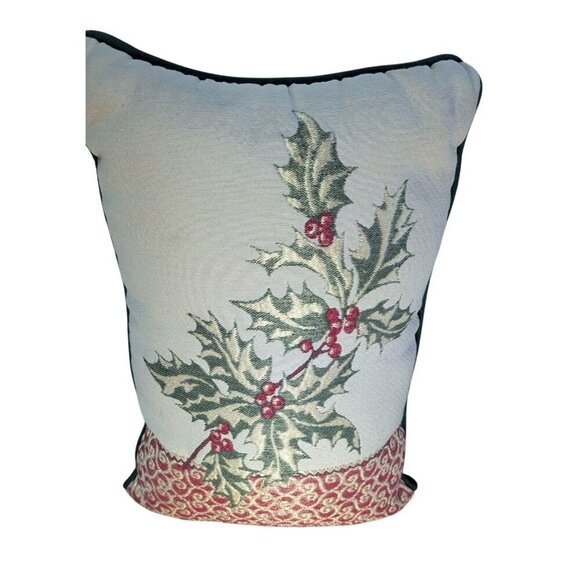 Decorative Holiday Pillow With Holly Berry Print 17" X 12" Christmas - Picture 1 of 7